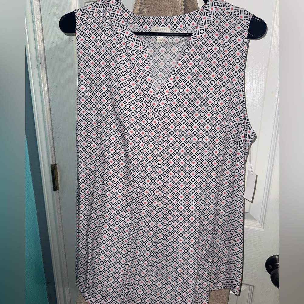 Talbots Black and Pink Patterned Tank Top